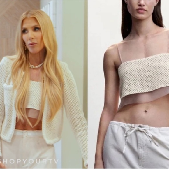 NWT Mango openwork knitted mesh crochet crop top tank sold out seen Tracy Tutor - Picture 1 of 4